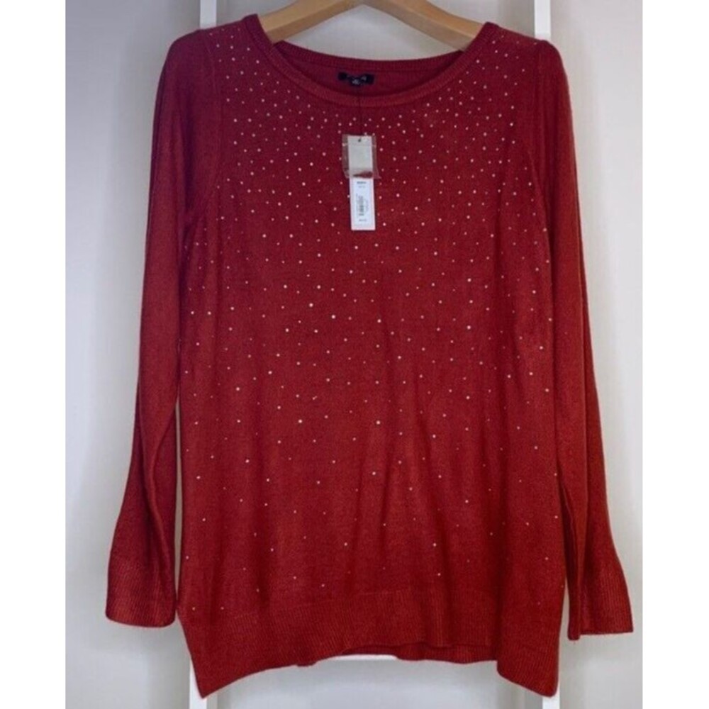 Apt 9 Pullover Sweater Womens XL NEW Red 100% Acrylic Long Sleeve Studded